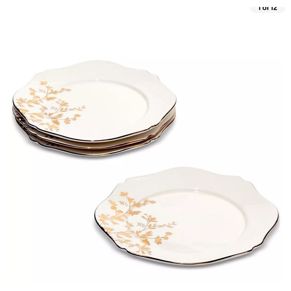 Charter Club Gilded 8.27" Salad Plates, Set of 4, Gold - NEW